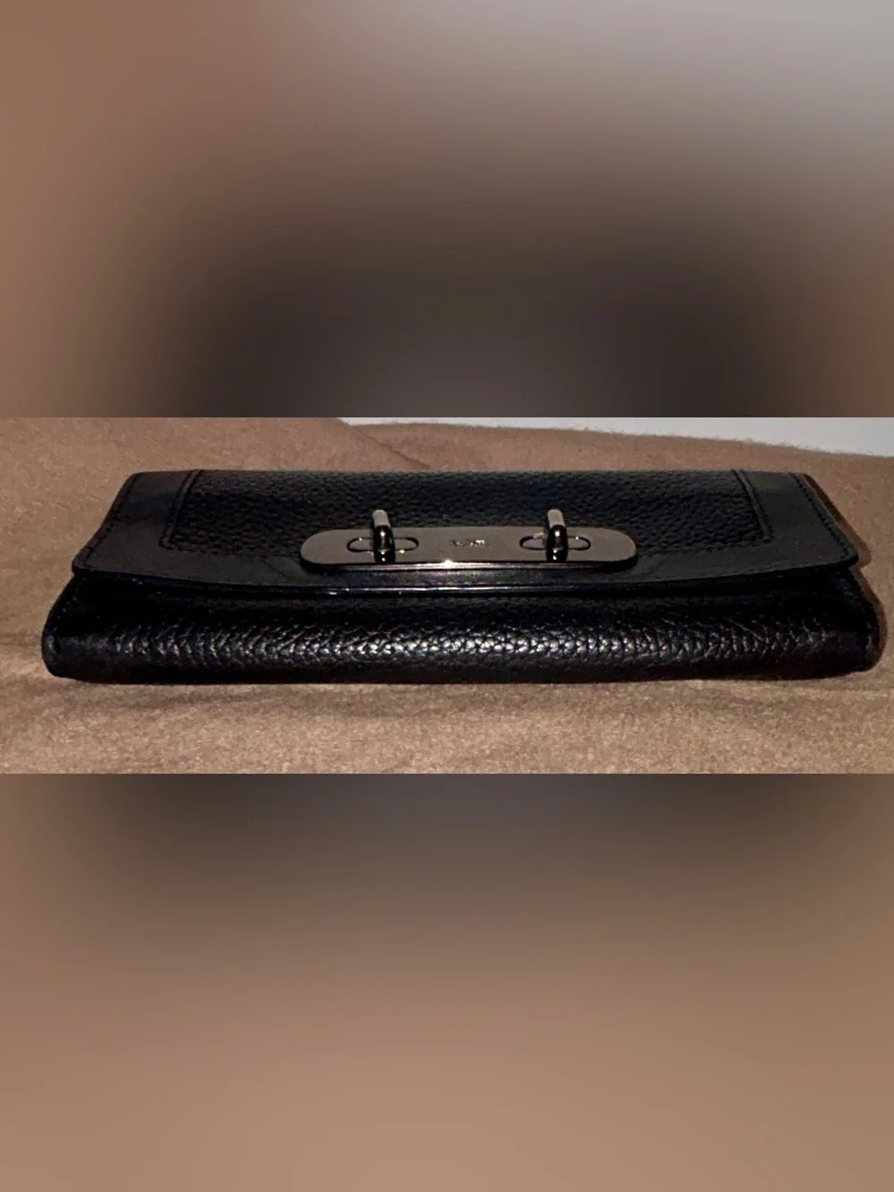 Coach Swagger Slim Envelope Wallet Black pebbled leather & Turn Lock Hardware